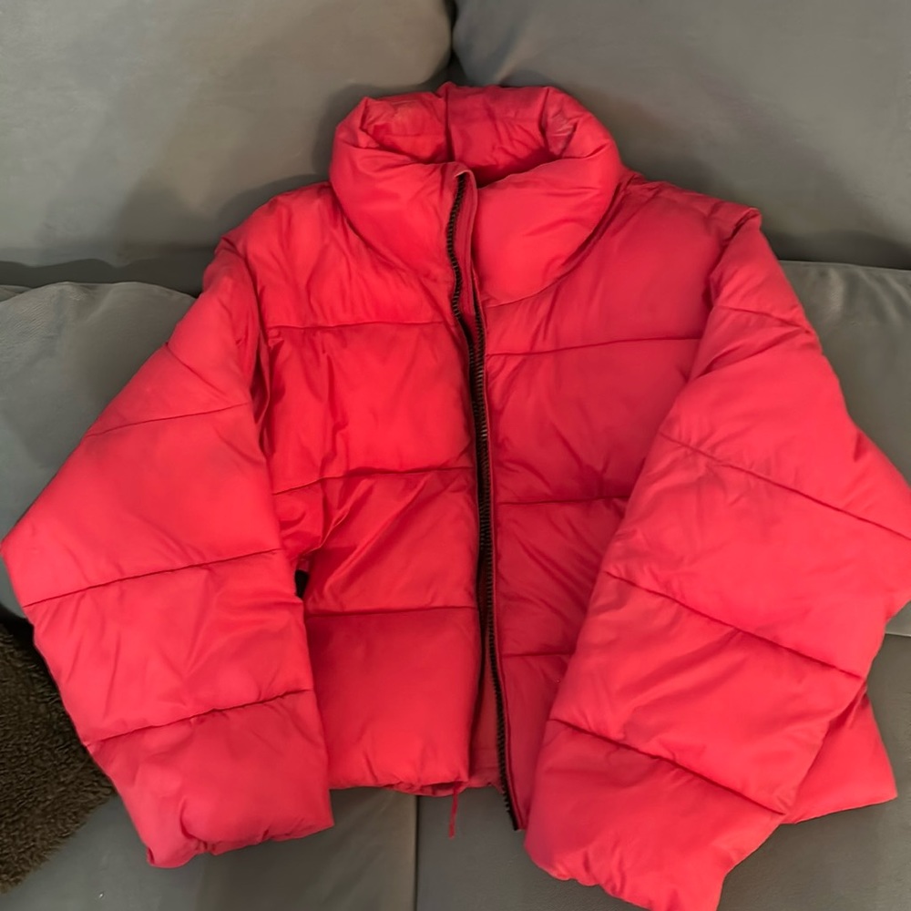 hot pink puffer jacket